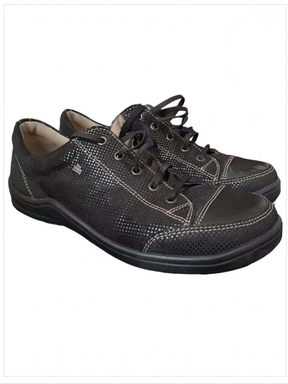 New Finn Comfort Soho Lace Up Leather Comfort Sneakers Size 9 Black Shimmer